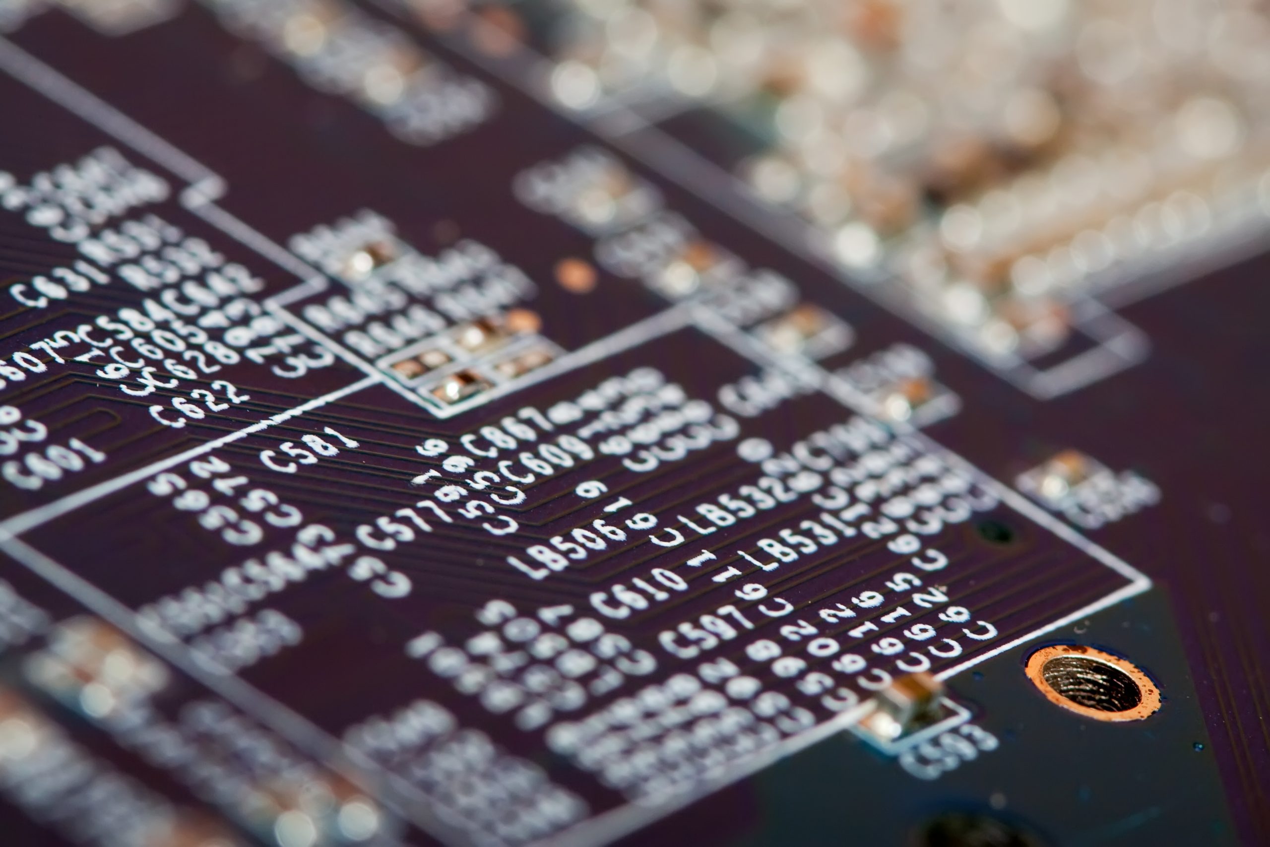 View of electronic circuit board close-up. Shallow DOF